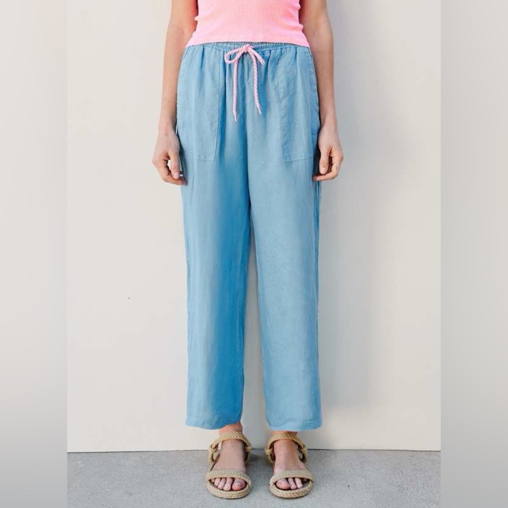 [LIKE NEW] $178 SUNDRY Patch Pocket Linen Pant in Capri Blue. Size 1 / Small